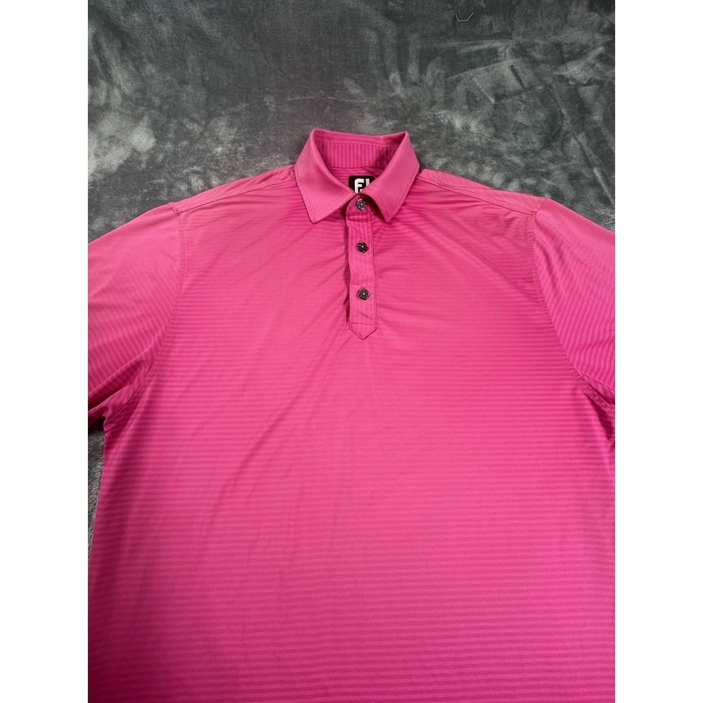 FootJoy FJ Shirt Mens Medium Polo Pink Faded Style Striped Golf‎ Performance EUC